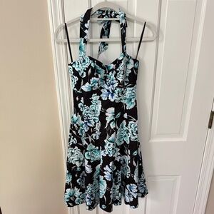 White House Black Market Black and Blue Floral Dress